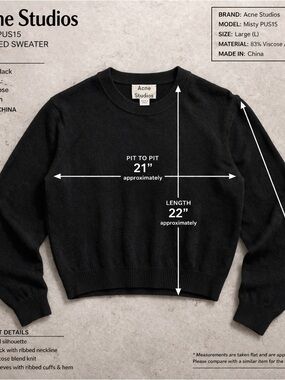 Acne studios black cropped sweater women’s large minimal luxury knit top